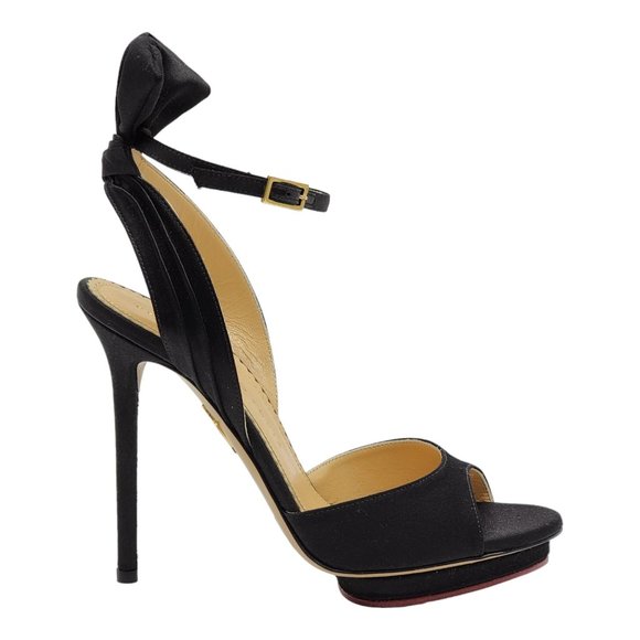 Charlotte Olympia Wallace Bow-Back Satin Evening Sandal - Black - Picture 3 of 7